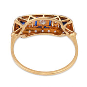 Edwardian old mine cut diamond sapphire 18k yellow gold ring