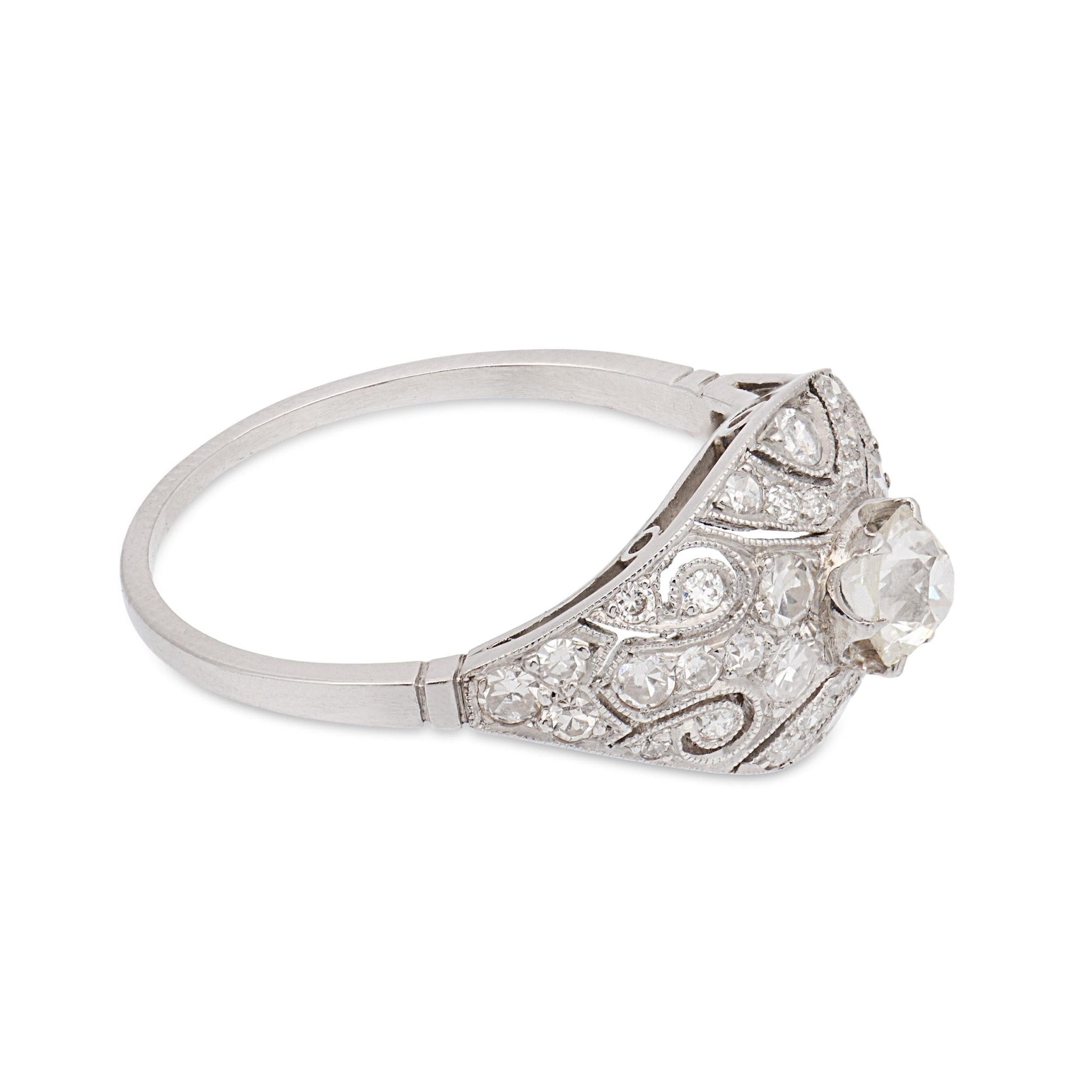Art Deco inspired diamond filigree platinum ring
