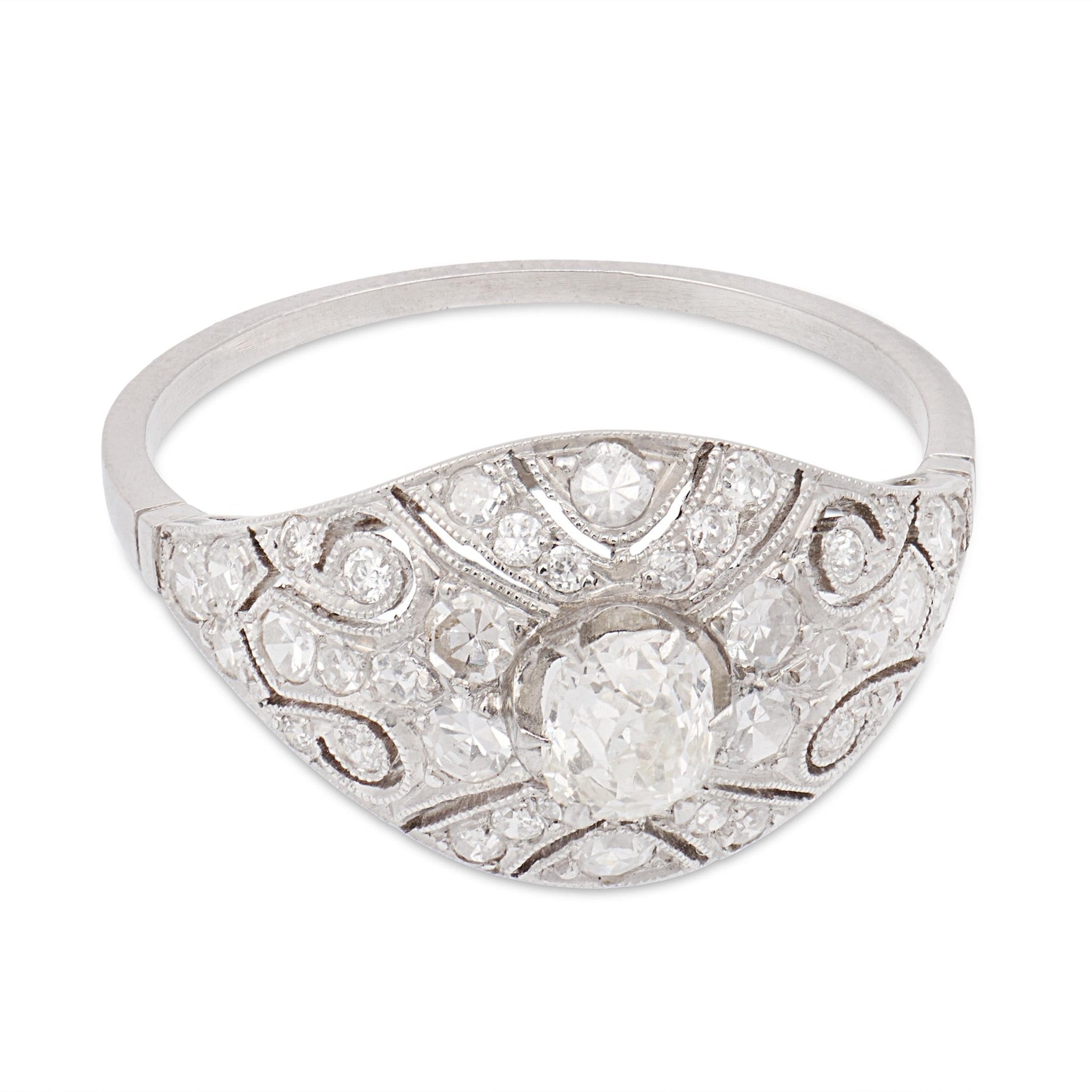Art Deco inspired diamond filigree platinum ring