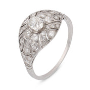 Art Deco inspired diamond filigree platinum ring