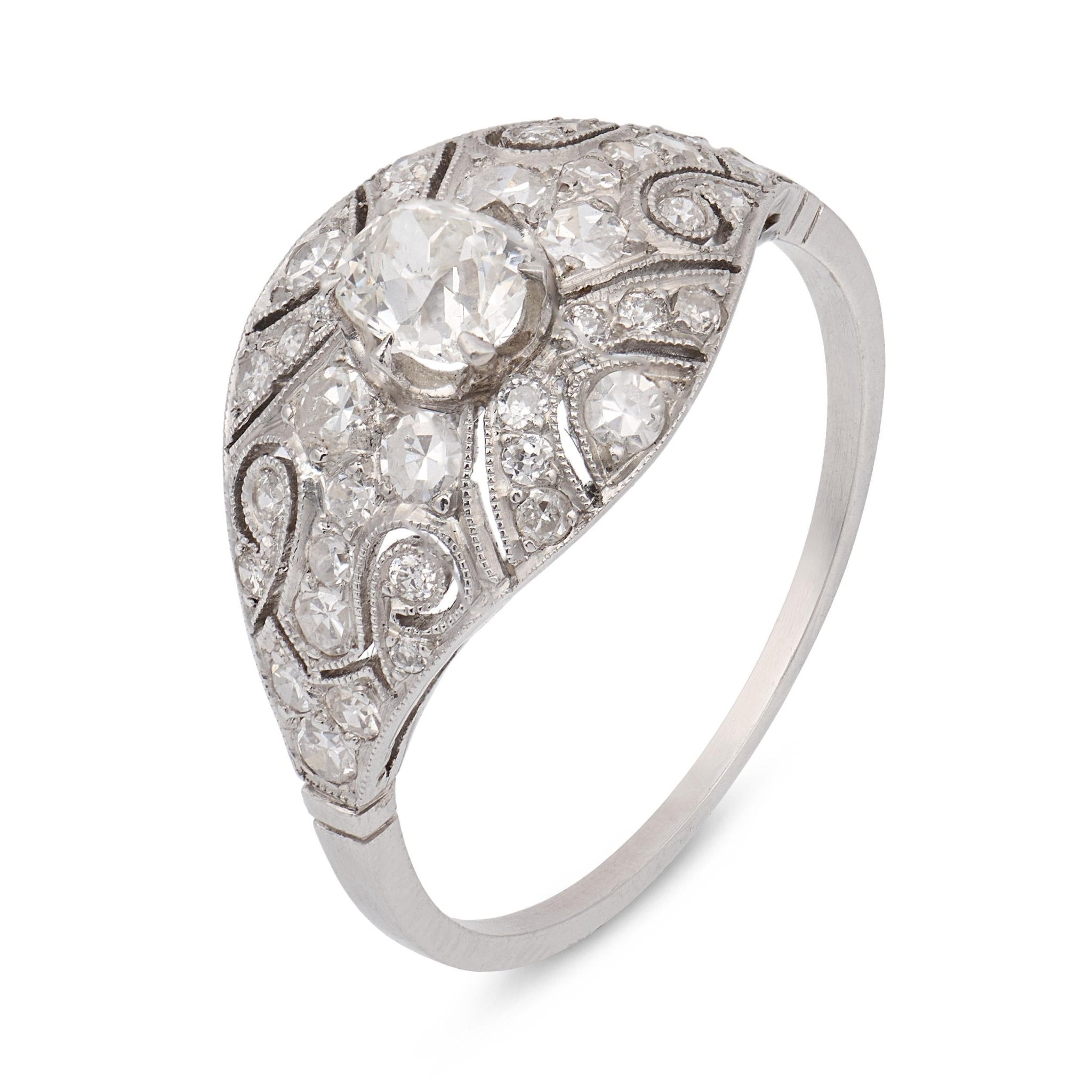 Art Deco inspired diamond filigree platinum ring