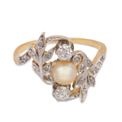 Victorian pearl old European cut diamond 18k yellow gold ring
