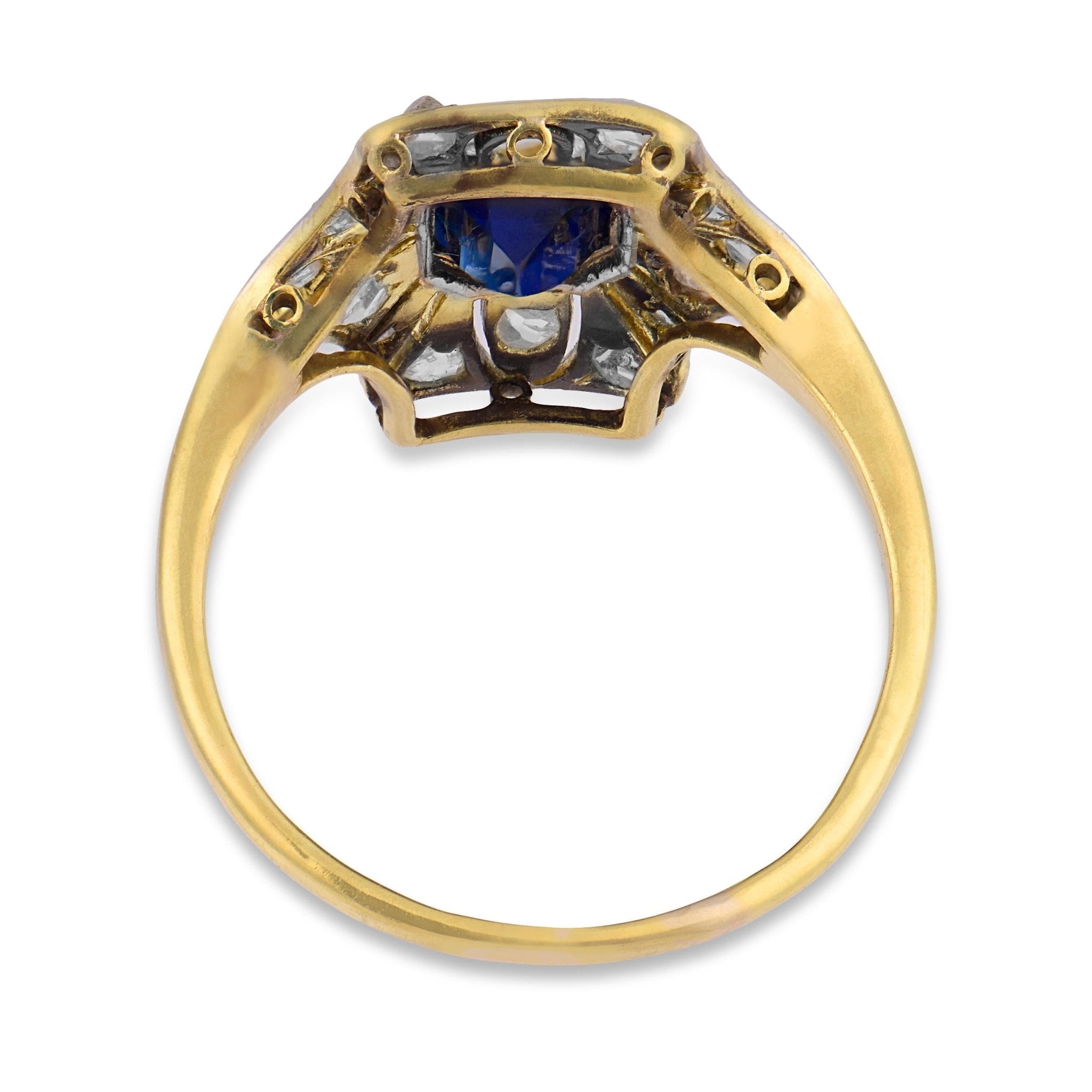 Edwardian style 1.40 carat sapphire diamond 18k yellow gold ring