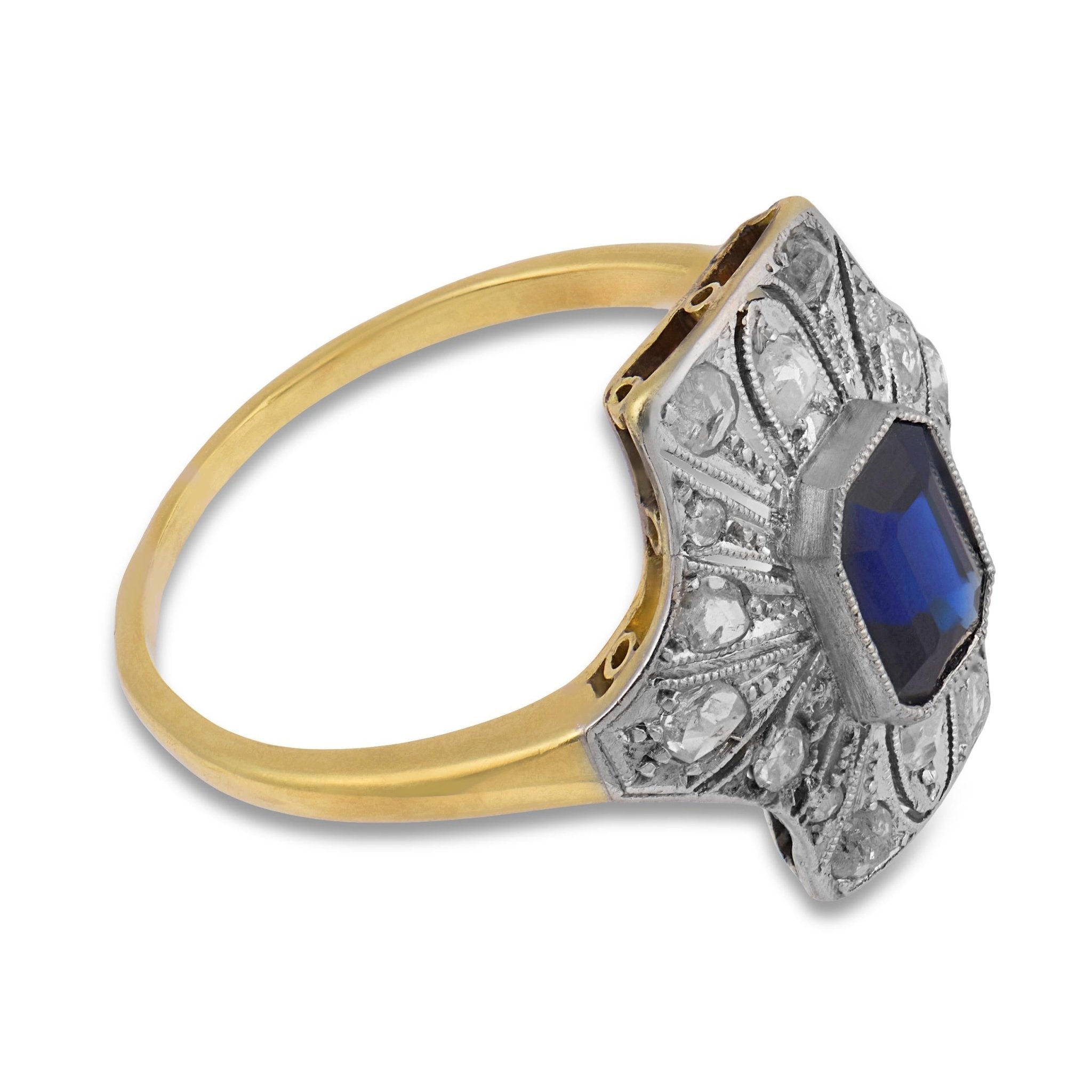 Edwardian style 1.40 carat sapphire diamond 18k yellow gold ring
