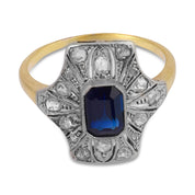 Edwardian style 1.40 carat sapphire diamond 18k yellow gold ring