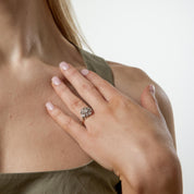 French Belle Époque diamond 18k yellow gold platinum flower ring