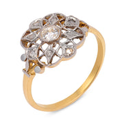French Belle Époque diamond 18k yellow gold platinum flower ring
