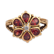Victorian garnet diamond 9 karat rose gold flower ring