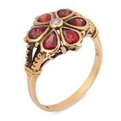 Victorian garnet diamond 9 karat rose gold flower ring