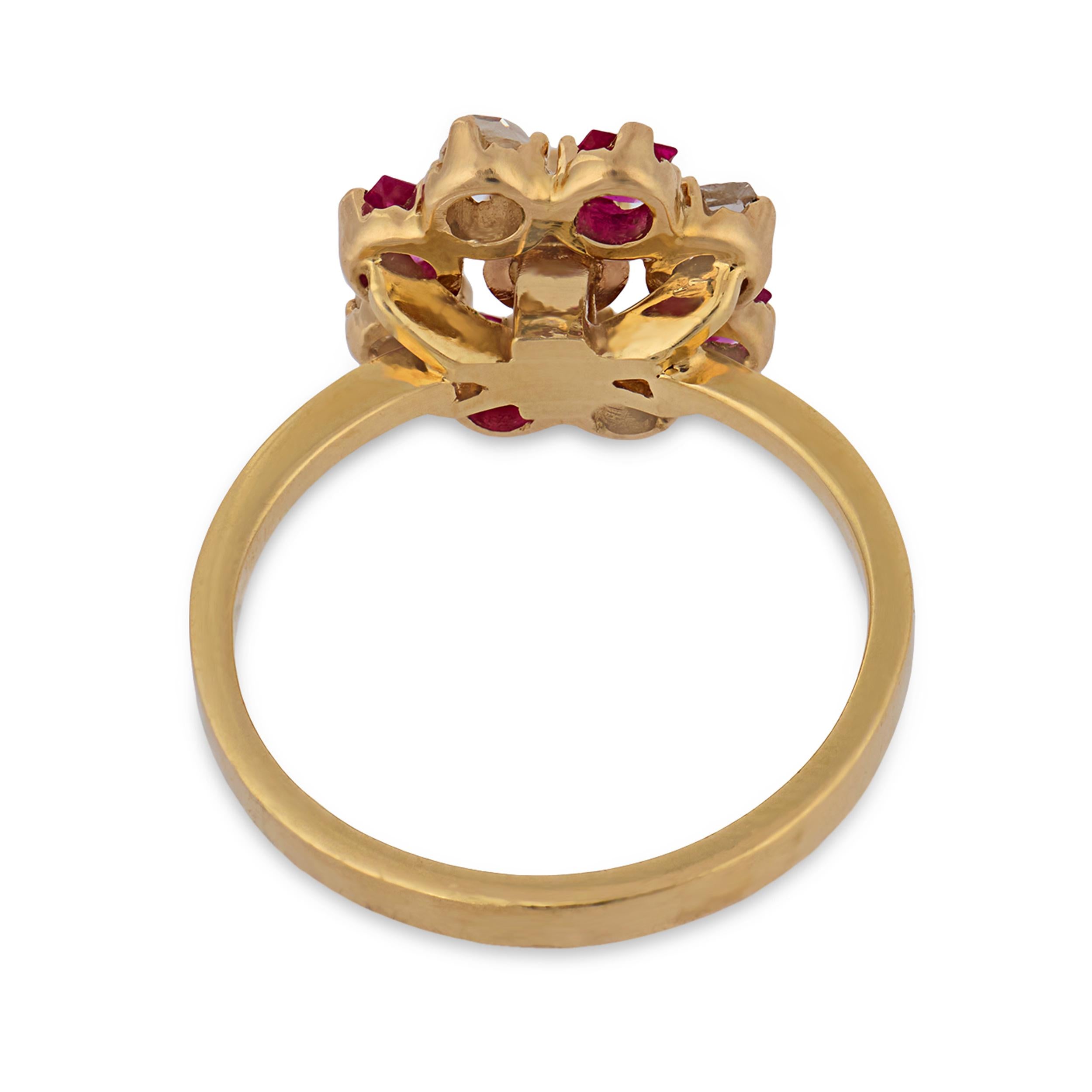 Victorian diamond ruby 18k yellow gold cluster ring