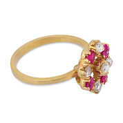 Victorian diamond ruby 18k yellow gold cluster ring