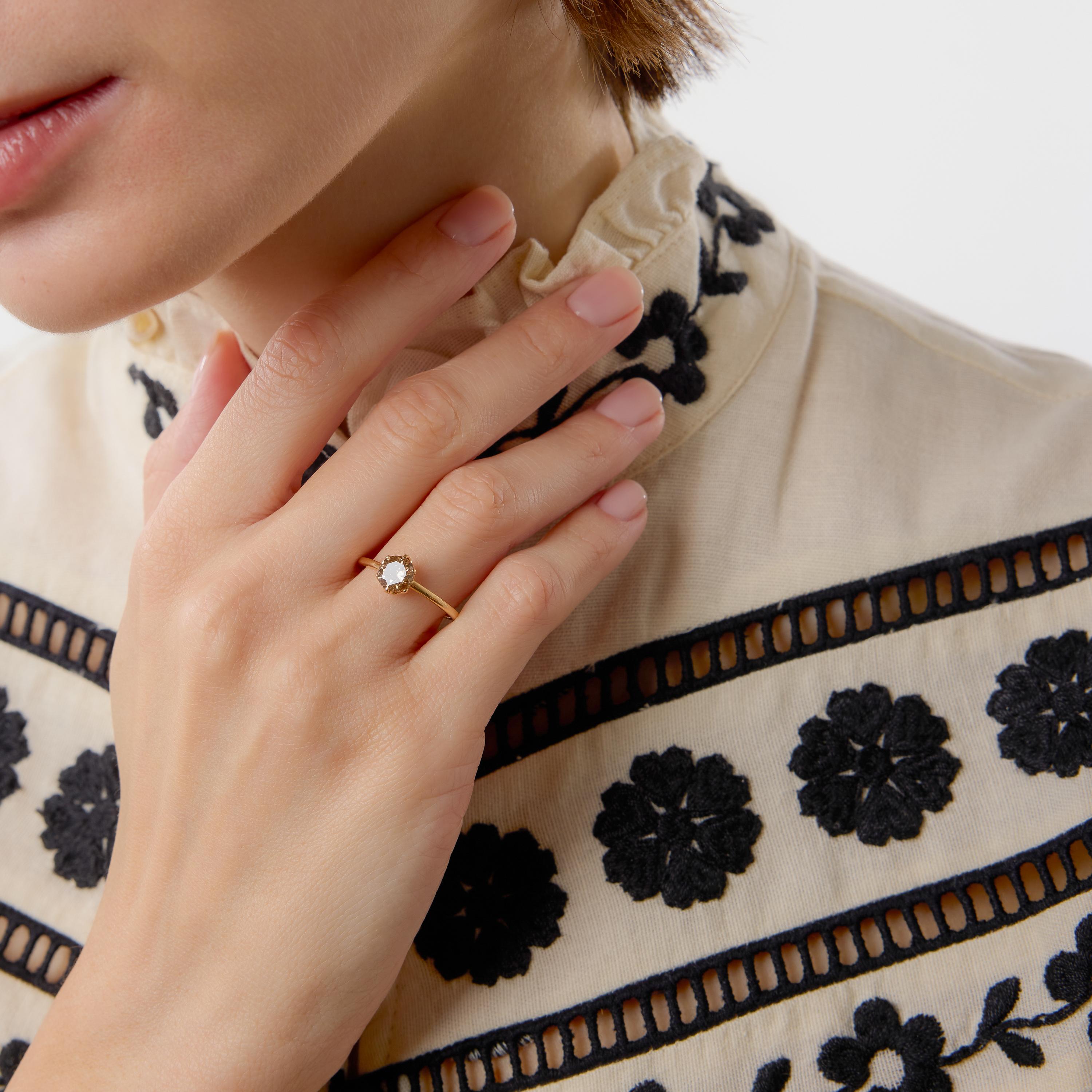 Victorian style 1.01 carat fancy brown diamond 18k yellow gold engagement ring