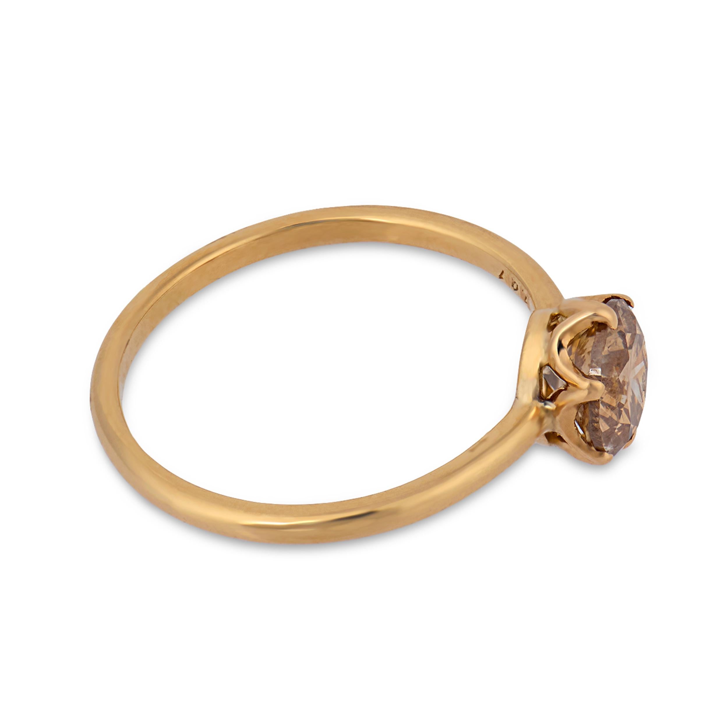 Victorian style 1.01 carat fancy brown diamond 18k yellow gold engagement ring