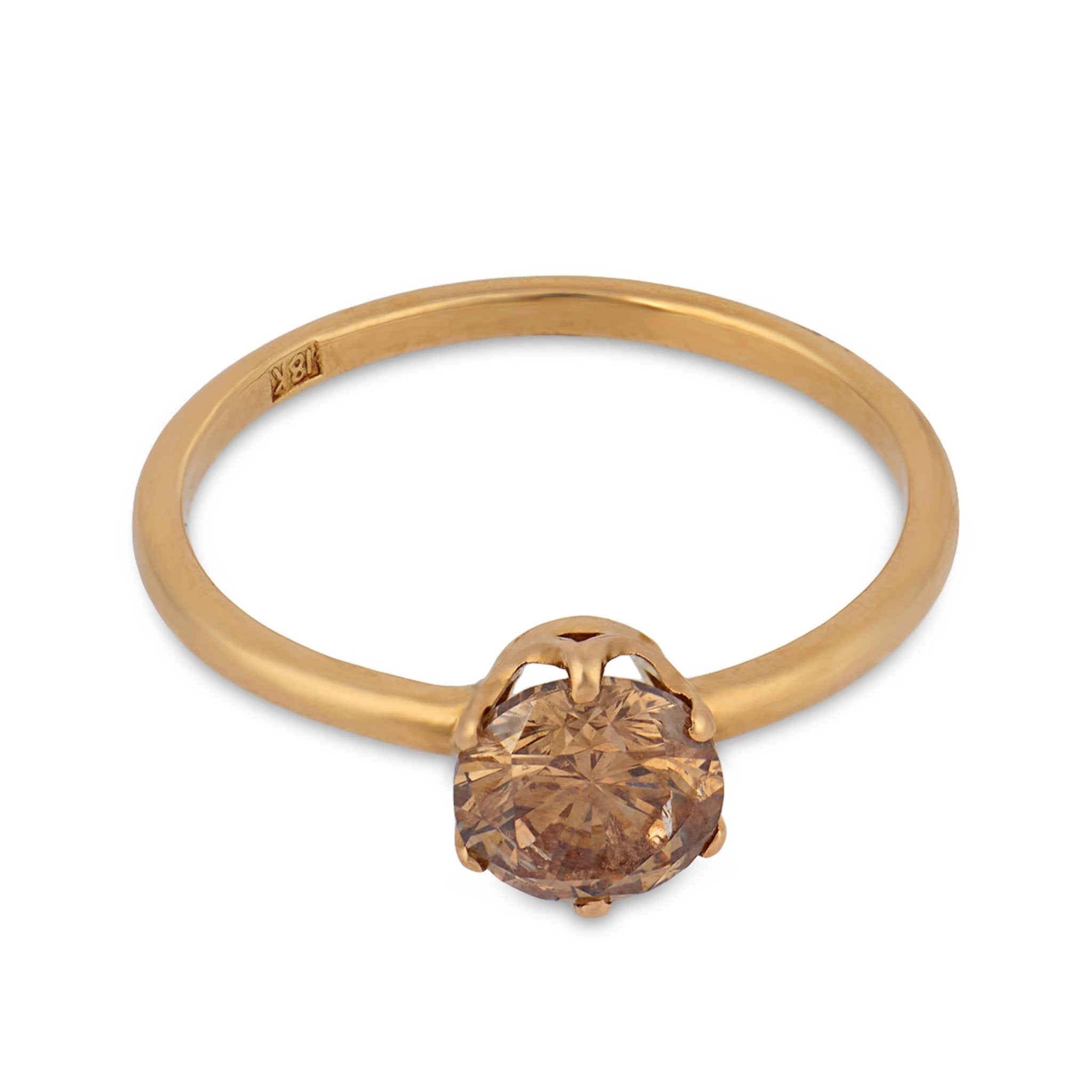 Victorian style 1.01 carat fancy brown diamond 18k yellow gold engagement ring