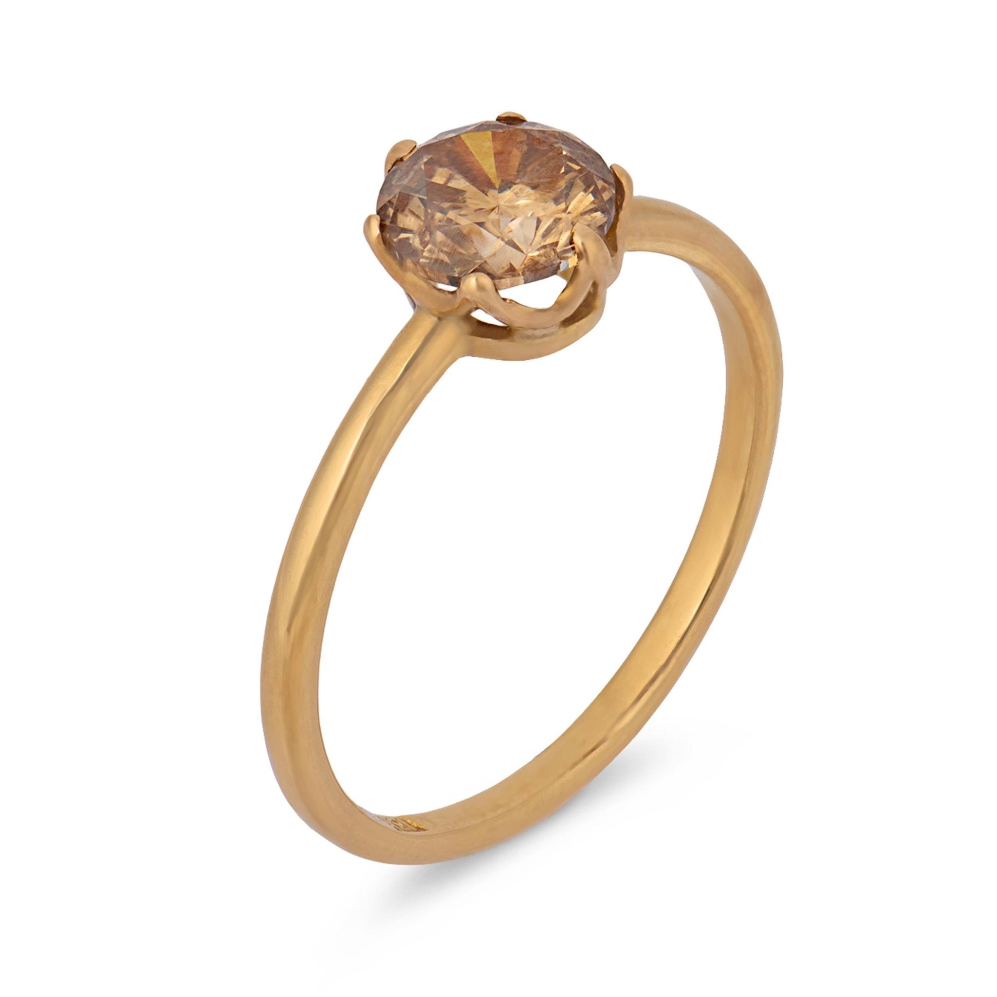 Victorian style 1.01 carat fancy brown diamond 18k yellow gold engagement ring