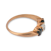 Victorian diamond sapphire 14k rose gold three stone ring