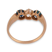 Victorian diamond sapphire 14k rose gold three stone ring