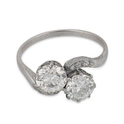 Art Deco 1.95 carat old European diamond platinum toi et moi ring