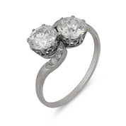 Art Deco 1.95 carat old European diamond platinum toi et moi ring