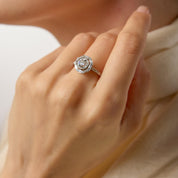 Art Deco inspired diamond target platinum ring