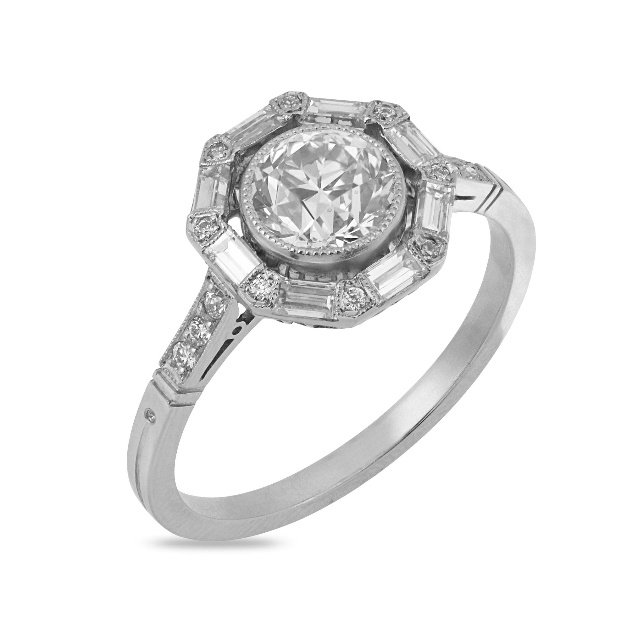 Art Deco inspired diamond target platinum ring
