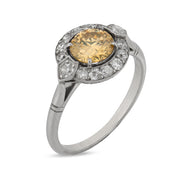 Art Deco style fancy yellow brown diamond platinum engagement ring