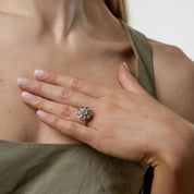 Art Deco style 1.42 carat diamond ruby platinum cluster swirl ring