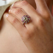 Art Deco style 1.42 carat diamond ruby platinum cluster swirl ring