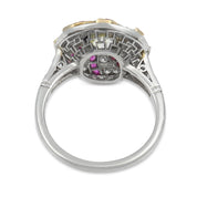 Art Deco style 1.42 carat diamond ruby platinum cluster swirl ring