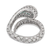 Rose cut diamond emerald platinum snake wrap ring
