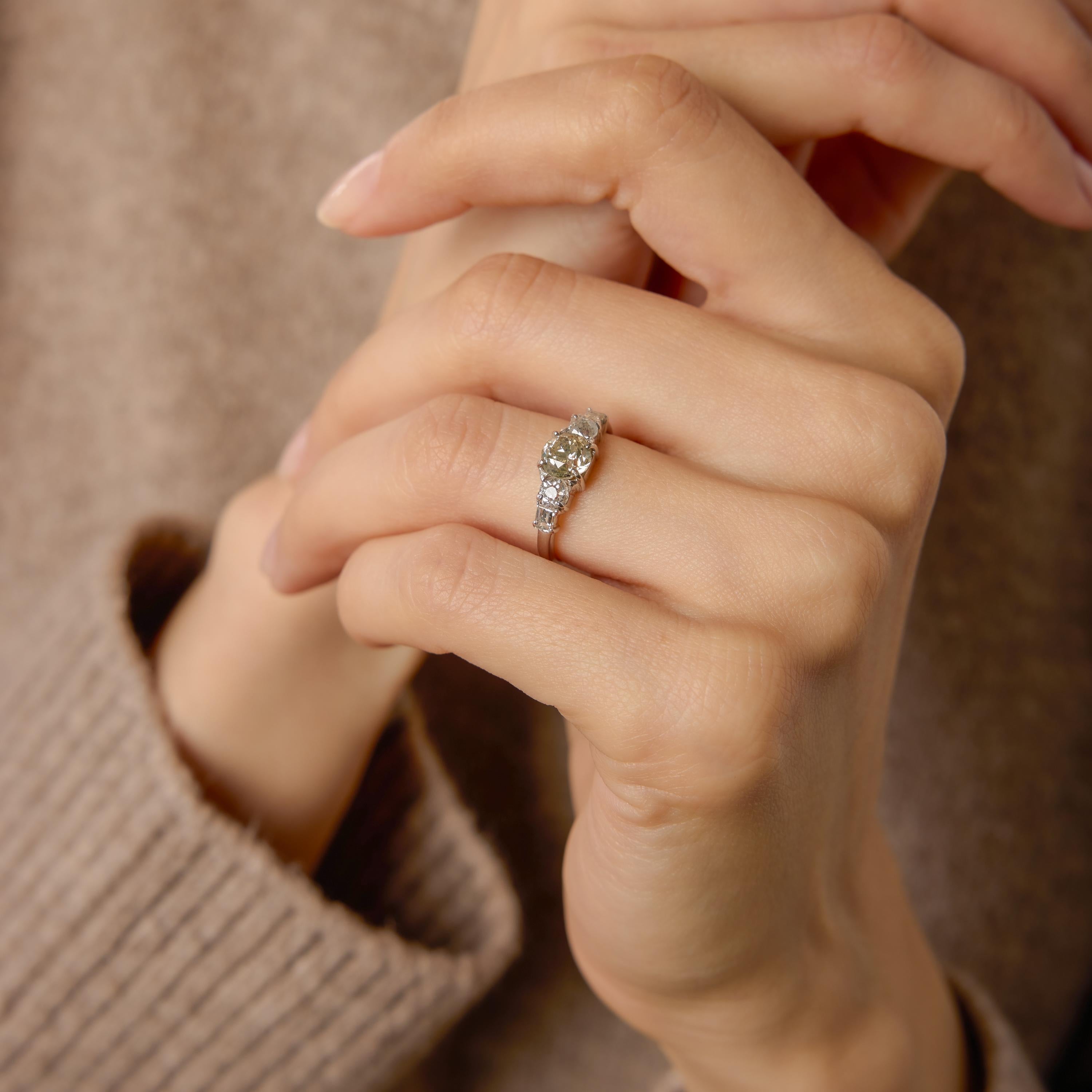 Mid Century old European diamond 18k white gold engagement ring