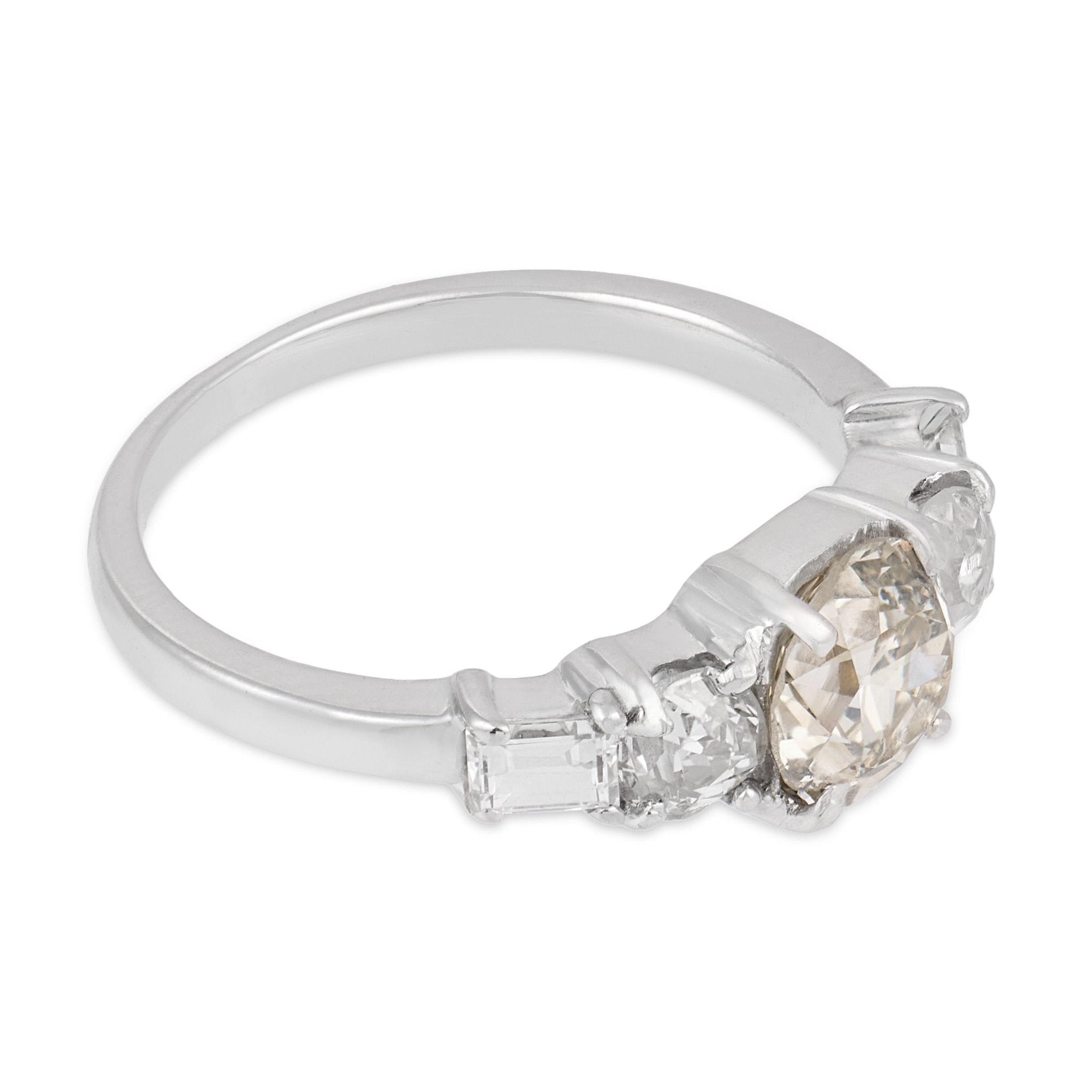 Mid Century old European diamond 18k white gold engagement ring