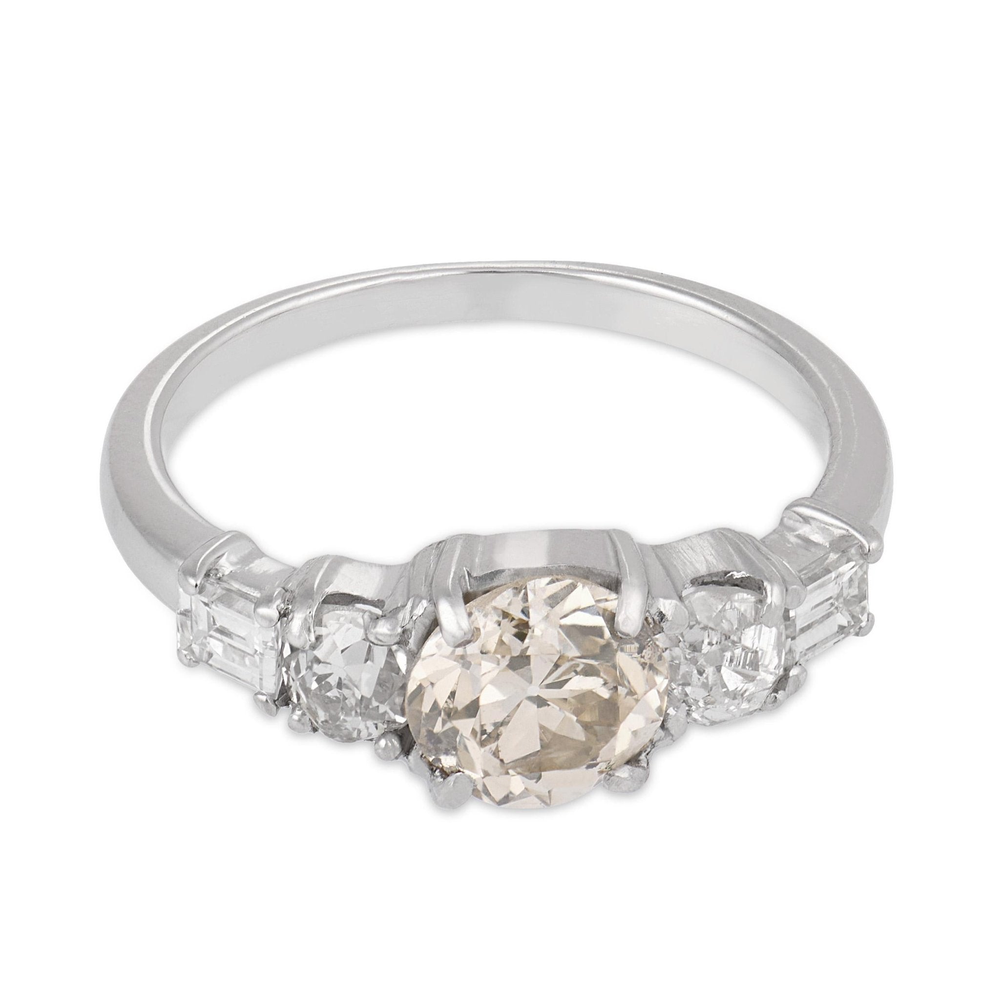 Mid Century old European diamond 18k white gold engagement ring