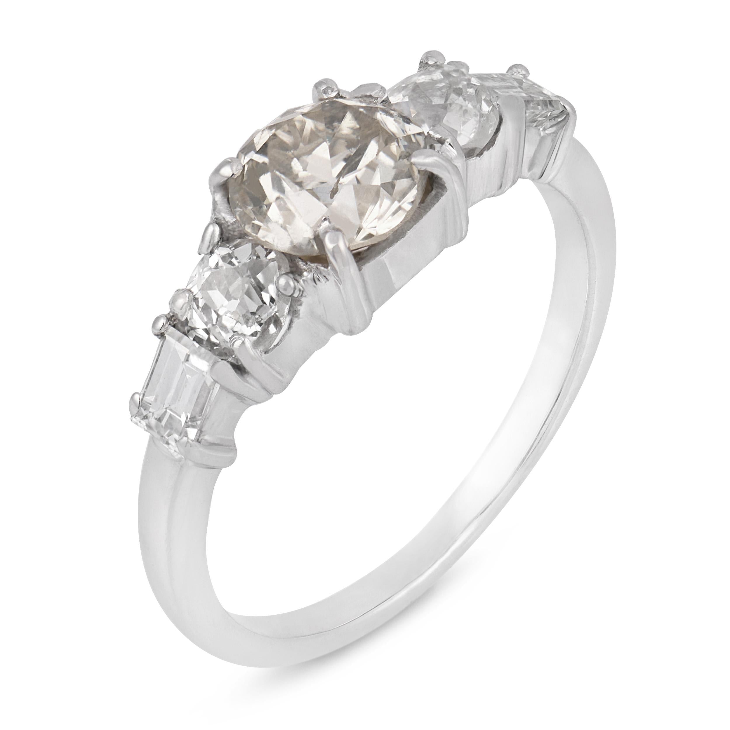 Mid Century old European diamond 18k white gold engagement ring