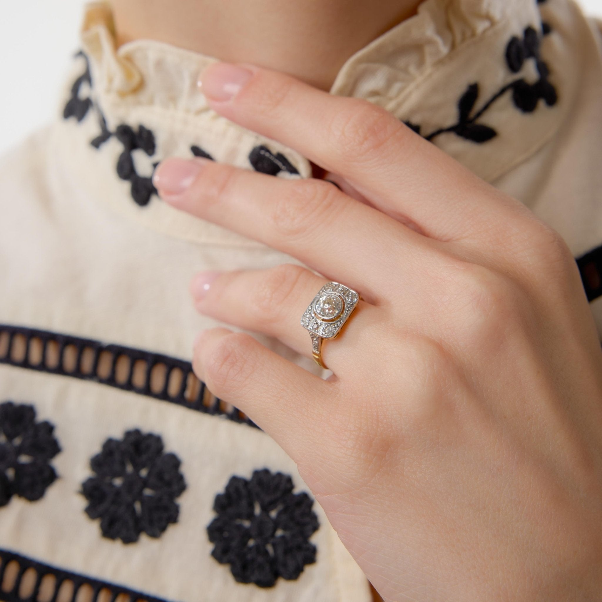 Edwardian old cut diamond two tone ring