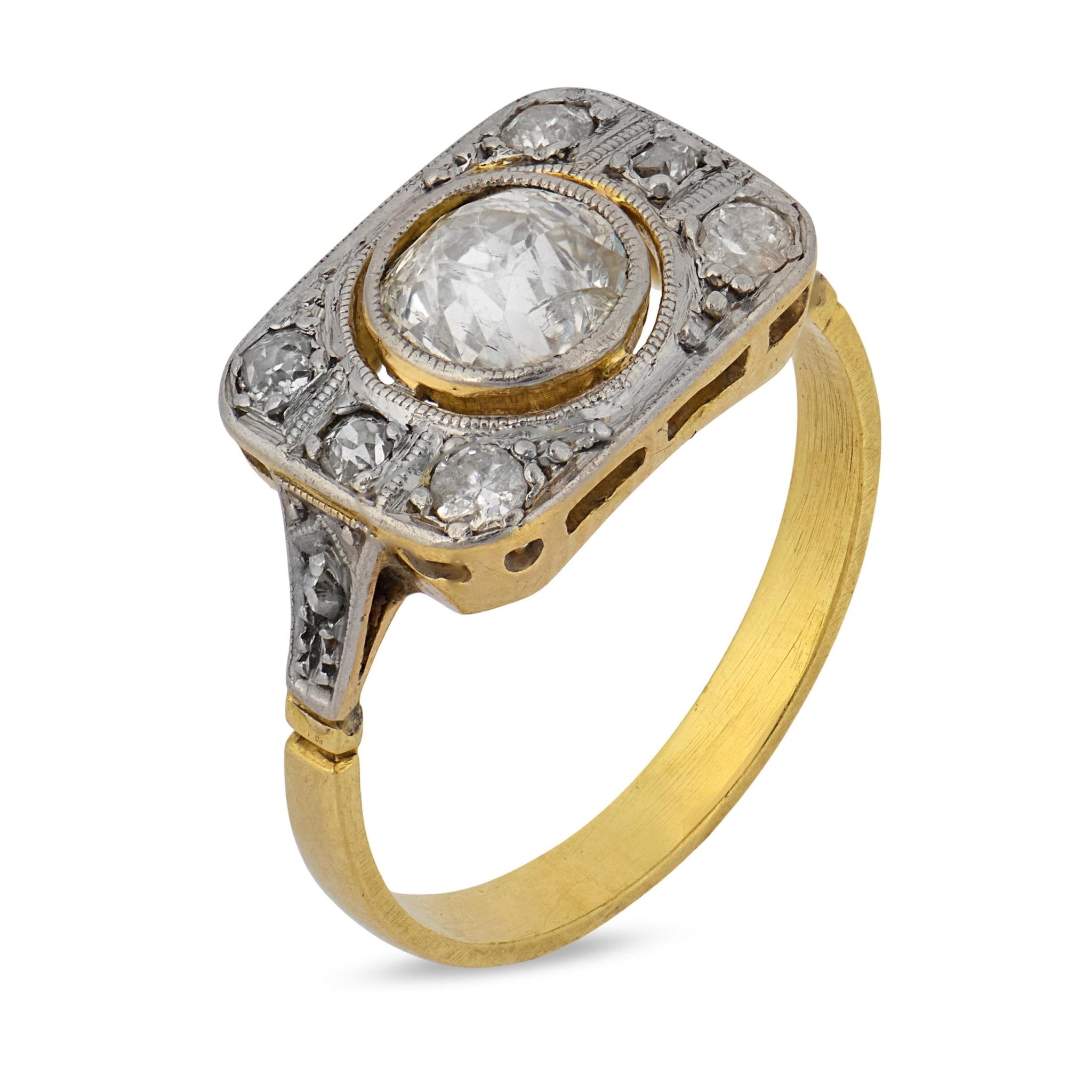 Edwardian old cut diamond two tone ring