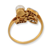 Edwardian diamond pearl 18k yellow gold Toi Et Moi ring