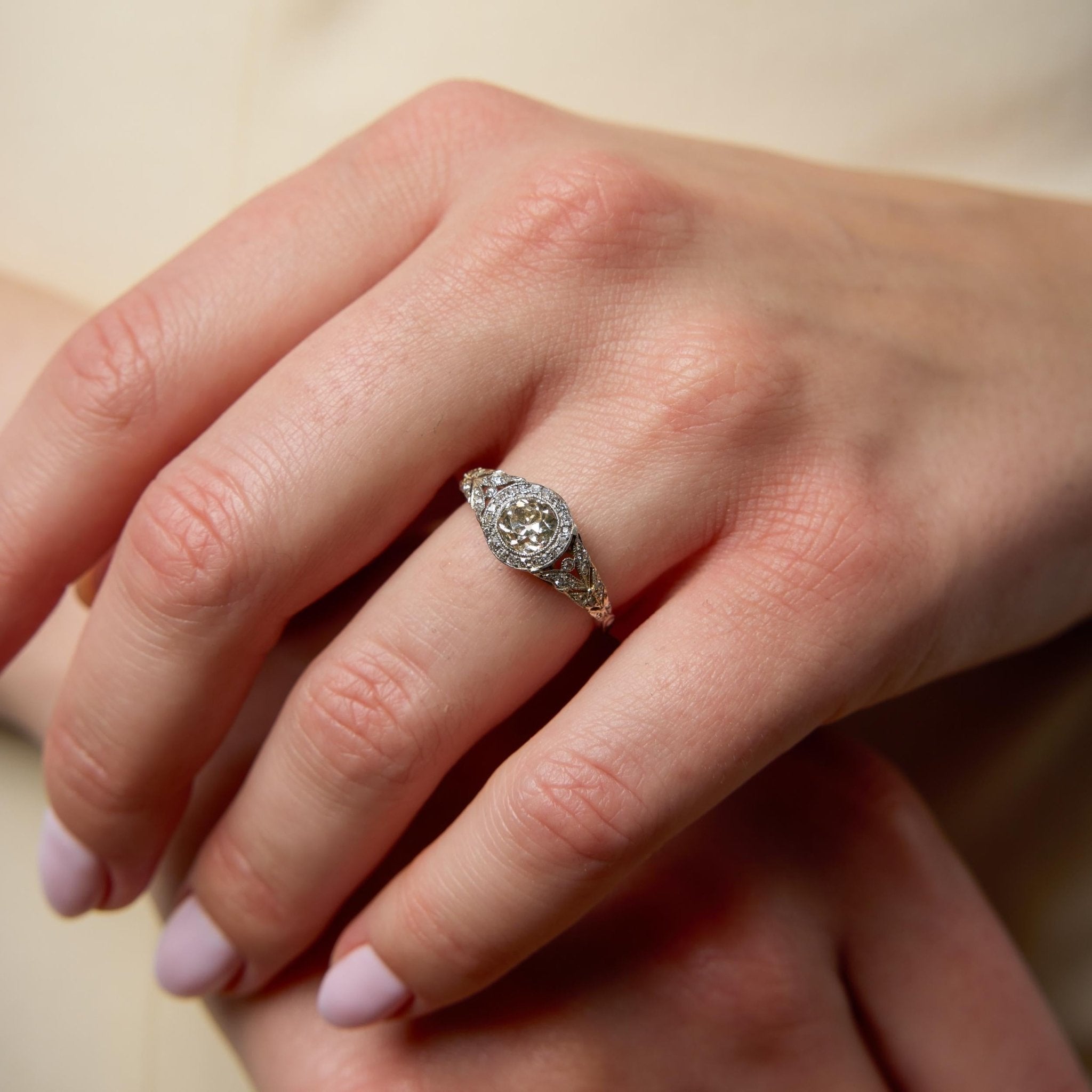 Art Deco old European cut diamond platinum diamond ring