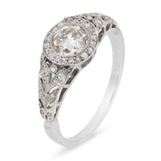 Art Deco old European cut diamond platinum diamond ring
