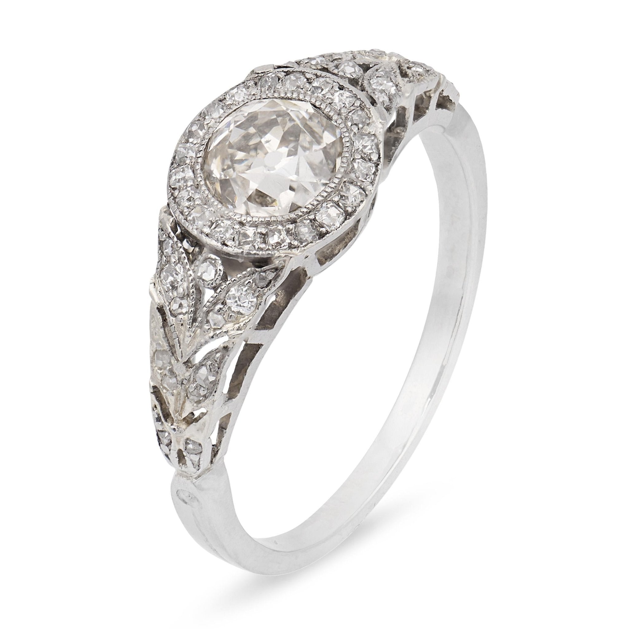 Art Deco old European cut diamond platinum diamond ring
