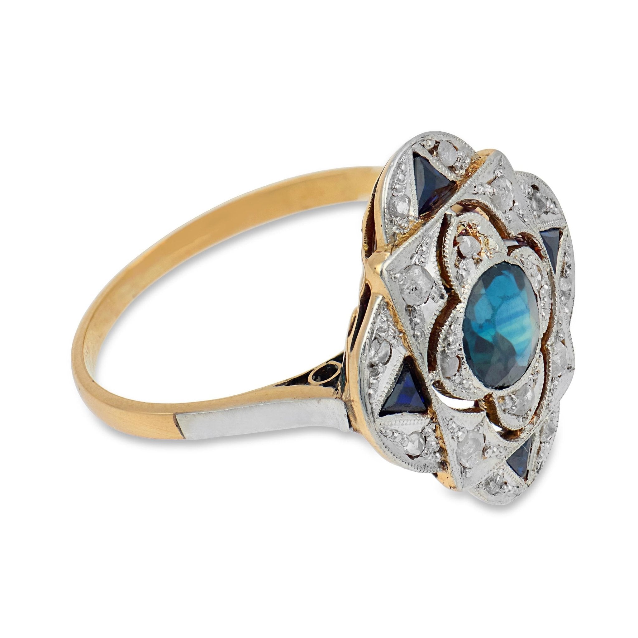 Edwardian style sapphire diamond 18k yellow gold ring