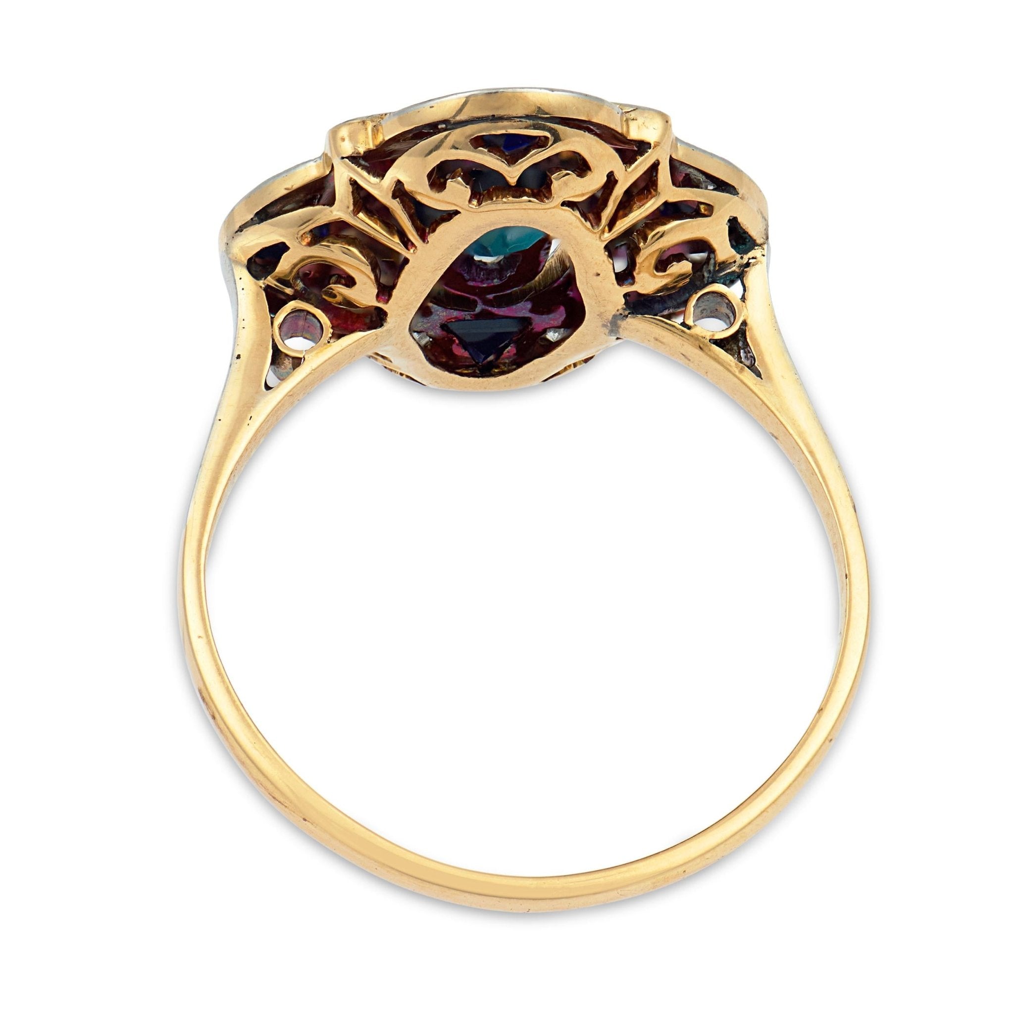 Edwardian style sapphire diamond 18k yellow gold ring