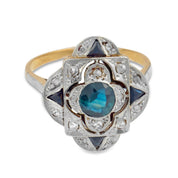 Edwardian style sapphire diamond 18k yellow gold ring
