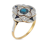 Edwardian style sapphire diamond 18k yellow gold ring