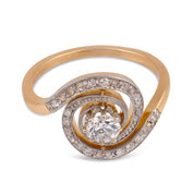 Edwardian diamond two tone 18k gold swirl ring