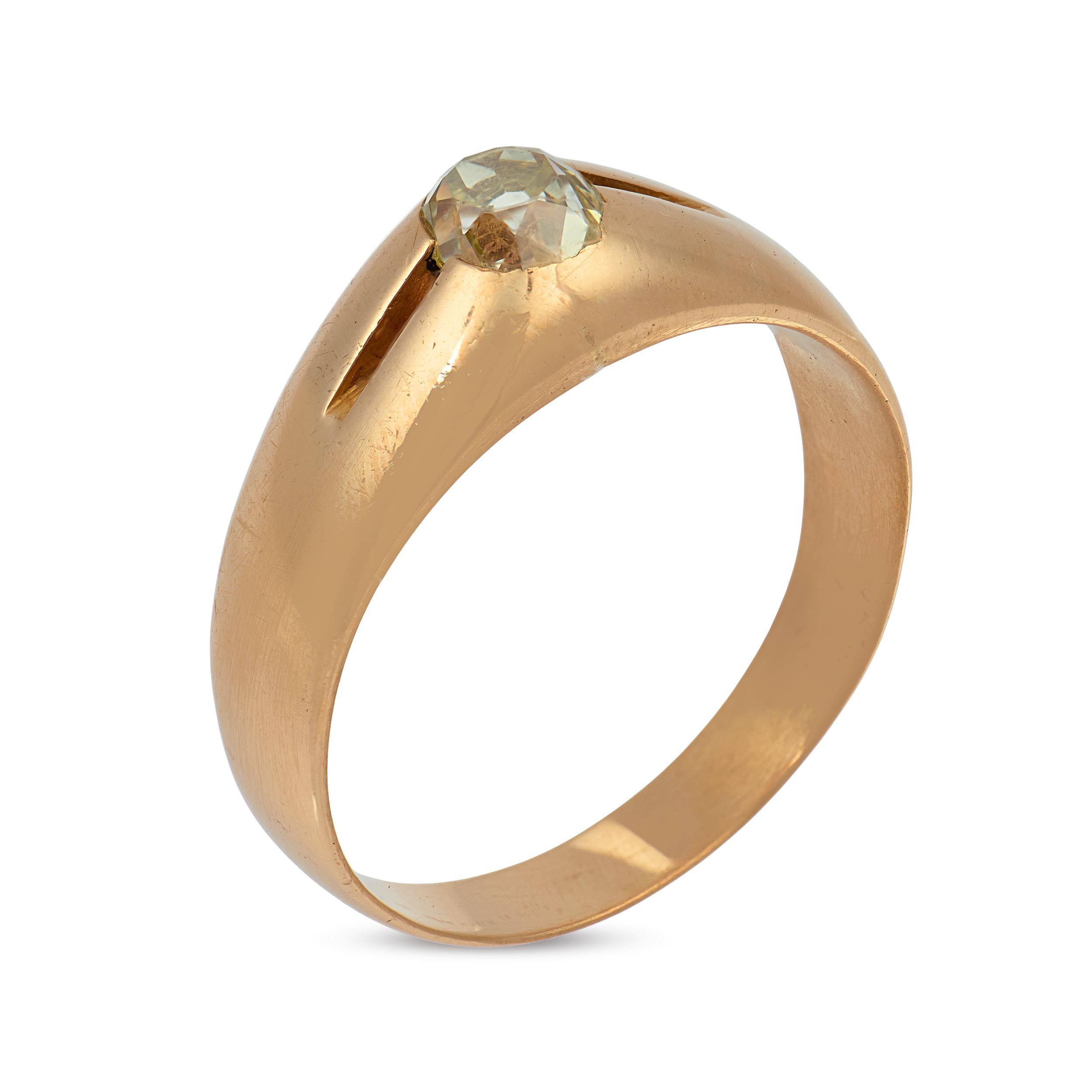 Victorian old mine cut fancy color diamond 18k rose gold bezel engagement ring