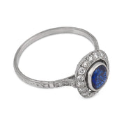 Art Deco inspired sapphire diamond cluster platinum ring