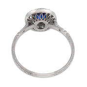 Art Deco inspired sapphire diamond cluster platinum ring