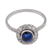 Art Deco inspired sapphire diamond cluster platinum ring