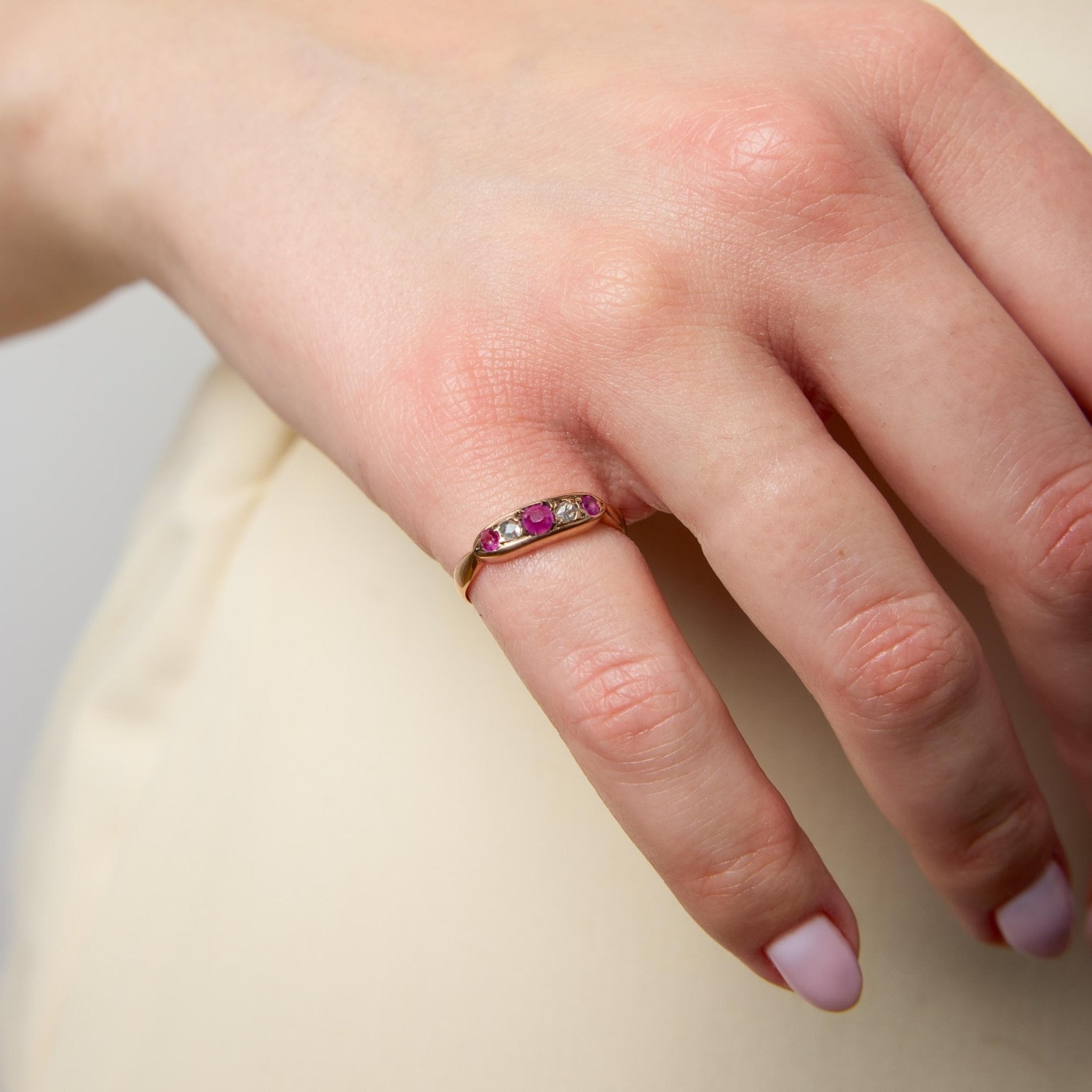 Victorian ruby old cut diamond 9k rose gold ring